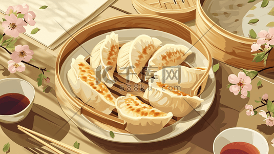 中式早餐插画图片_手绘中式蒸饺早餐美味插画9