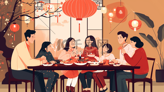 彩色扁平化中国春节团圆饭美食插画28
