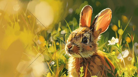 手绘彩色可爱小兔子在草地上的插画15
