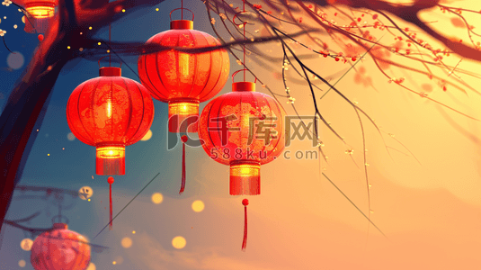 3D立体红色中国风挂灯笼插画16