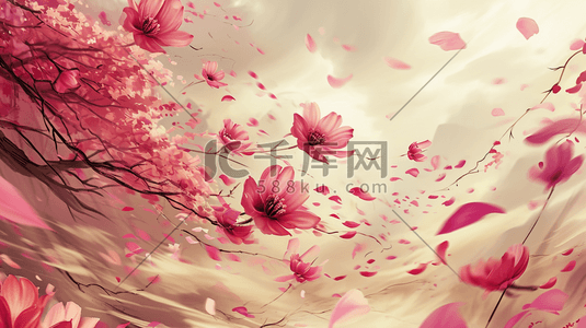 粉色彩色手绘水彩花朵唯美文艺插画2