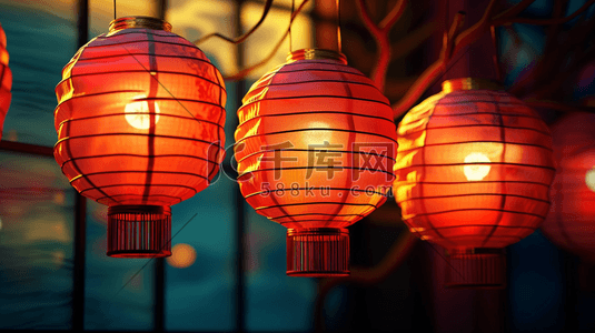 立体窗户插画图片_3D立体红色中国风挂灯笼插画10
