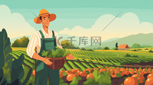 卡通蔬菜园插画图片_菜园里干活的农民伯伯插画9