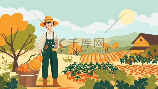 卡通蔬菜园插画图片_菜园里干活的农民伯伯插画15