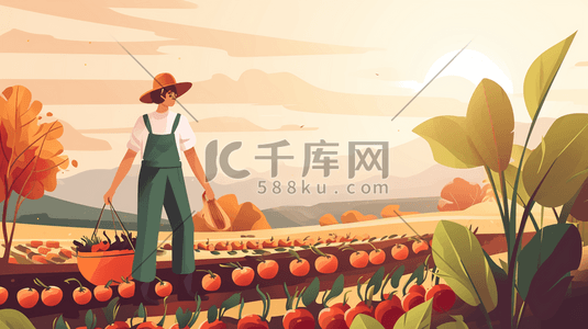 卡通蔬菜园插画图片_菜园里干活的农民伯伯插画23