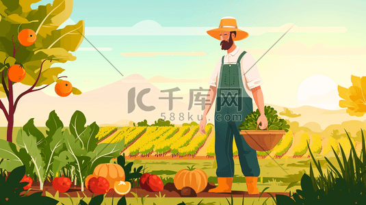 收获农民插画图片_菜园里干活的农民伯伯插画8