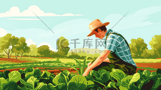 卡通蔬菜园插画图片_菜园里干活的农民伯伯插画22