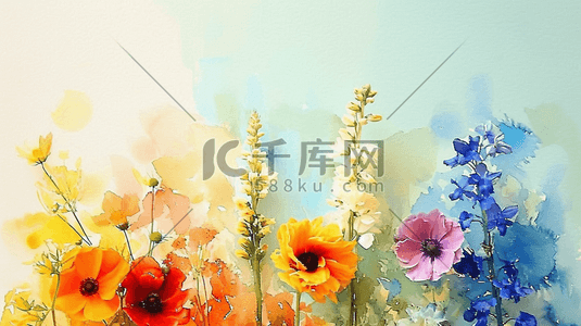 黄色水彩花朵插画图片_水彩彩色各种花朵插画15