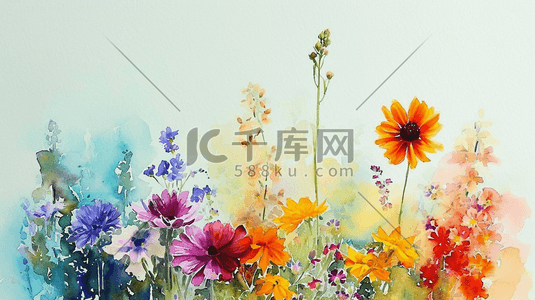 水彩画画插画图片_水彩彩色各种花朵插画11
