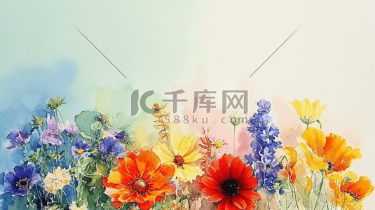 水彩画画插画图片_水彩彩色各种花朵插画16