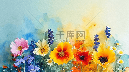 黄色水彩花朵插画图片_水彩彩色各种花朵插画9