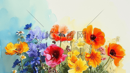 水彩彩色各种花朵插画24