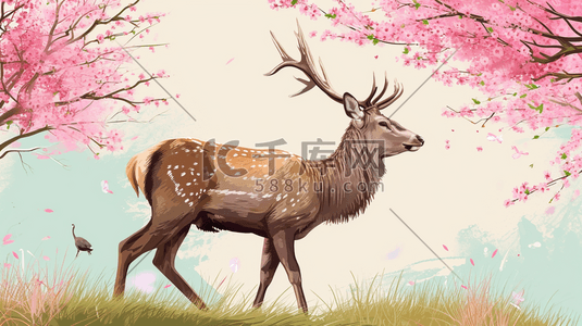 手绘彩色卡通森林梅花鹿动物插画12