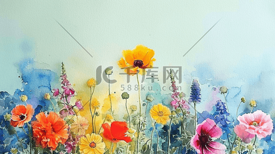 黄色水彩花朵插画图片_水彩彩色各种花朵插画12