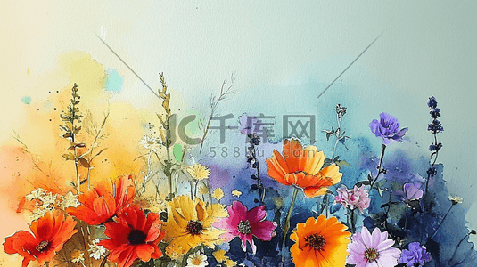 水彩彩色各种花朵插画22