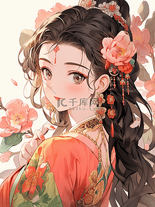 传统服饰插画图片_彩色中国风传统服饰女孩插画19