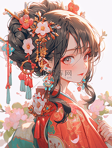 传统服饰插画图片_彩色中国风传统服饰女孩插画10