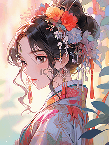 彩色中国风传统服饰女孩插画8