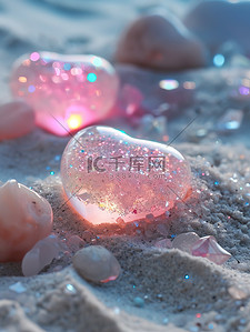 美丽沙滩粉红色的爱心矢量插画