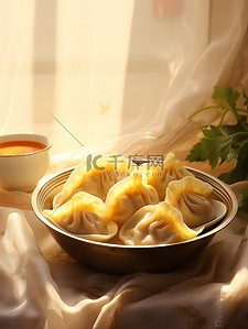 桌子上的饺子美食插画素材