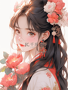 彩色中国风传统服饰女孩插画20