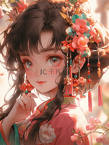 传统服饰插画图片_彩色中国风传统服饰女孩插画13