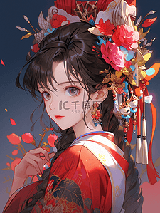 发型地中海发型插画图片_彩色中国风传统服饰女孩插画18