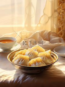桌子上的饺子美食矢量插画