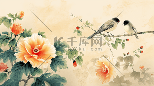 彩色水墨艺术插画图片_彩色水墨中国风花鸟插画20