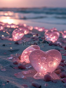 矢量爱心插画图片_美丽沙滩粉红色的爱心矢量插画