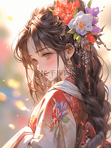 传统服饰插画图片_彩色中国风传统服饰女孩插画14