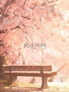 浪漫樱花树下长椅图片