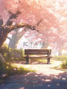浪漫樱花树下长椅插画素材