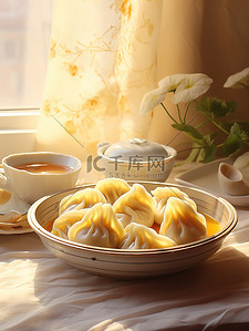 桌子上的饺子美食图片