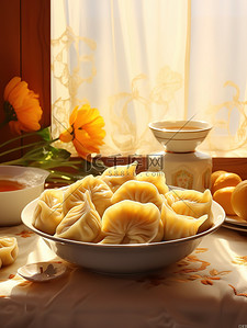 桌子上的饺子美食图片