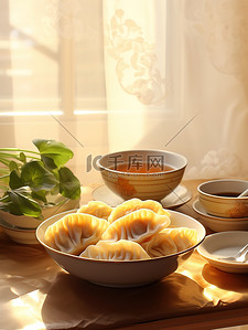 桌子上的饺子美食矢量插画