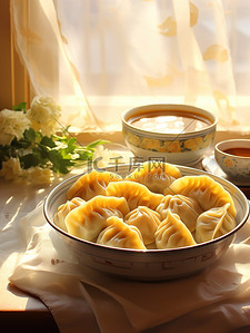 桌子上的美食插画图片_桌子上的饺子美食图片