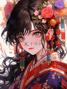 传统服饰插画图片_彩色中国风传统服饰女孩插画1