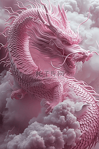 龙年粉色的龙插画立体雕刻手绘
