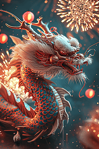 传统文化和插画图片_新年龙年海报烟花立体插画