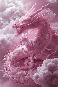 龙年粉色的龙立体插画雕刻手绘