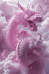 龙年粉色的龙手绘立体雕刻插画