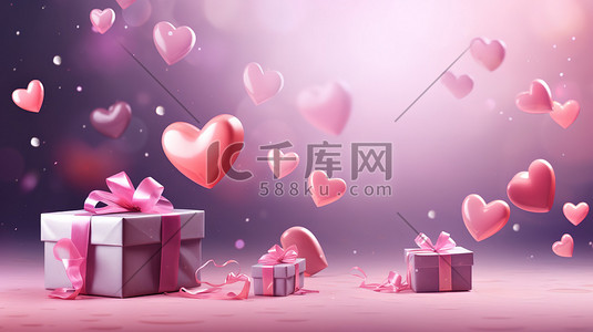 心形礼盒插画图片_漂浮的心形和粉色礼物图片