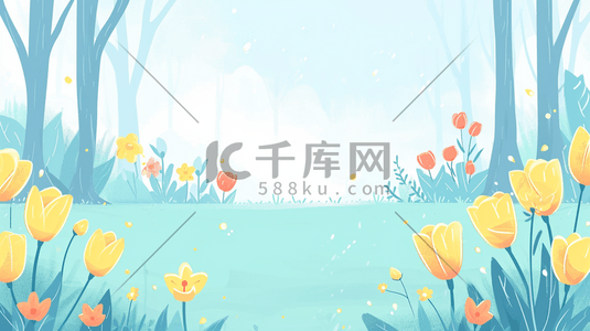 春季盛开的花朵小清新装饰插画12