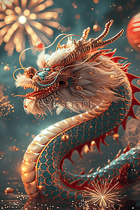 厨师布朗熊插画图片_烟花新年龙年立体插画海报