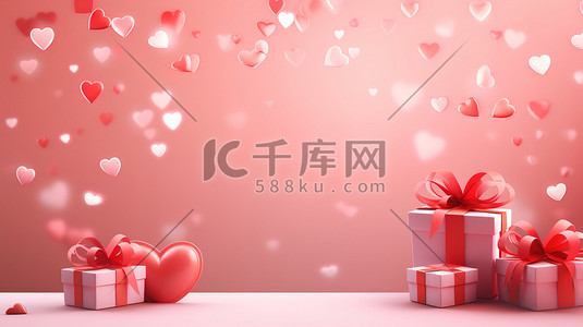 粉色电商插画图片_漂浮的心形和粉色礼物插画海报