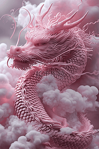 龙年立体雕刻粉色的龙手绘插画
