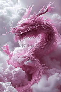粉色的龙立体雕刻手绘龙年插画