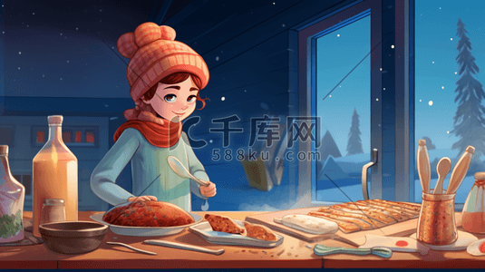 冰天雪地丰盛美食插画26