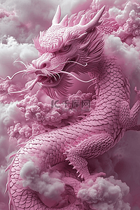 马赛克格字插画图片_手绘龙年粉色的龙立体雕刻插画